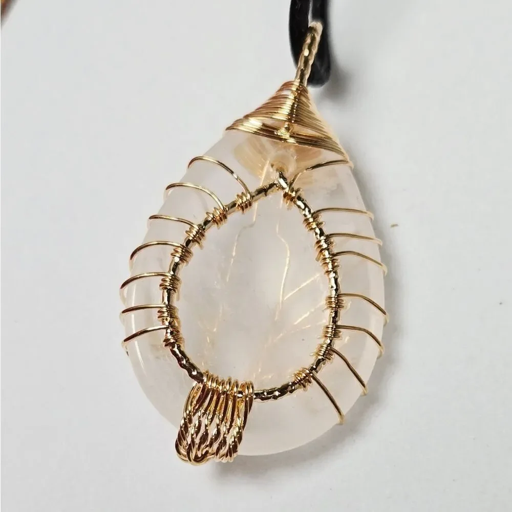 Tree of Life Clear Quartz Teardrop Wire Wrapped Necklace Healing Crystal Jewelry